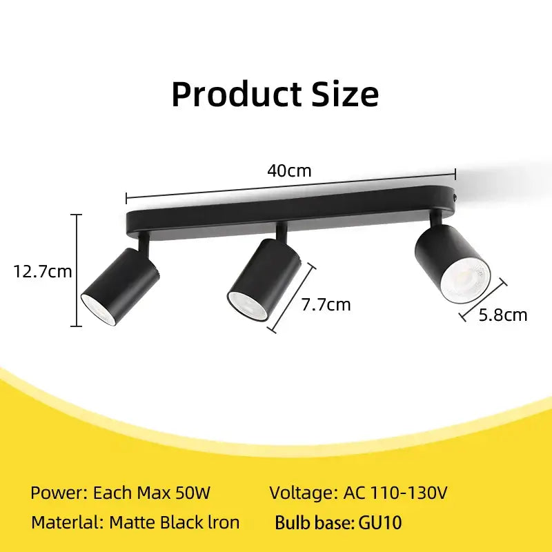 Matte black iron gu10 led ceiling light with three adjustable spotlights for dining room decorbites gu10 led lighting