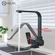 Modern matte black kitchen faucet with a rotating black kitchen tap and 360-degree swivel for sink mixing