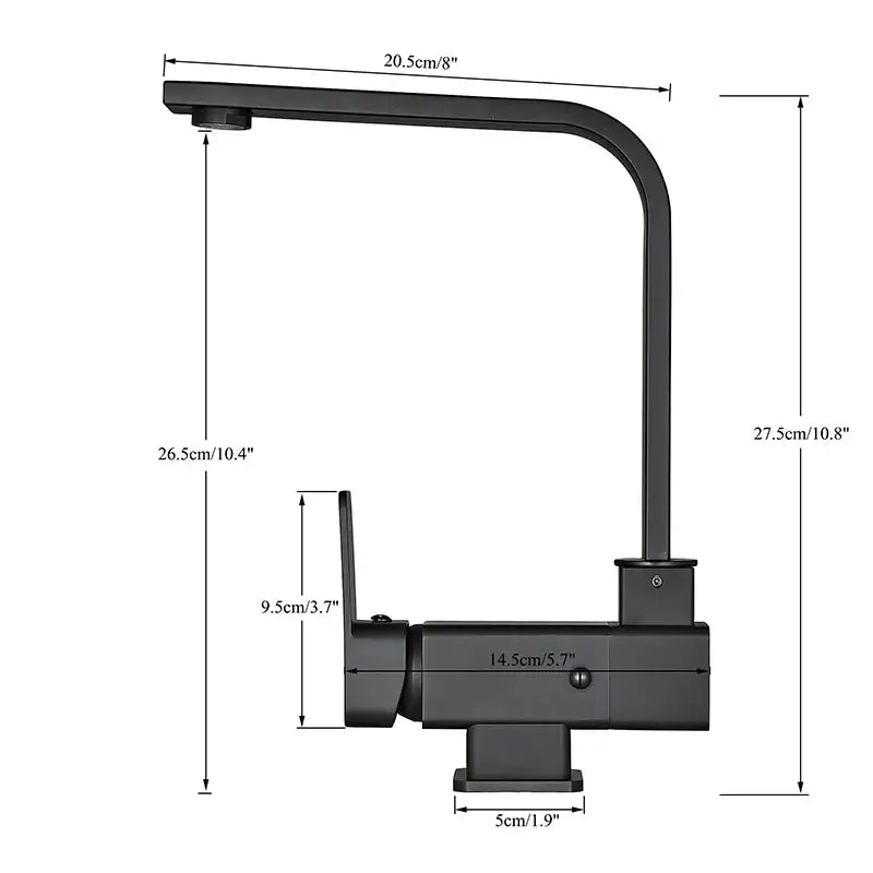 Modern matte black kitchen faucet with 360 rotating spout and sleek curved design for versatile sink use