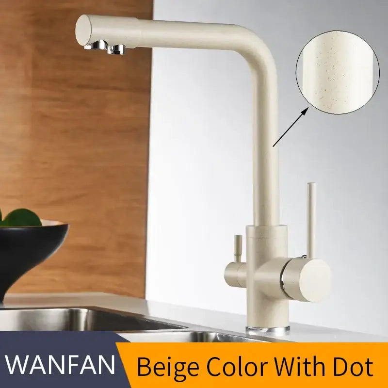 Beige decorbites kitchen faucet mixer with matte finish and subtle dot texture featuring sleek modern design and 360 rotation