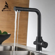 Modern matte black kitchen faucet mixer with sleek design and 360 rotation featuring dual-stream water flow decorbites kitchen faucet