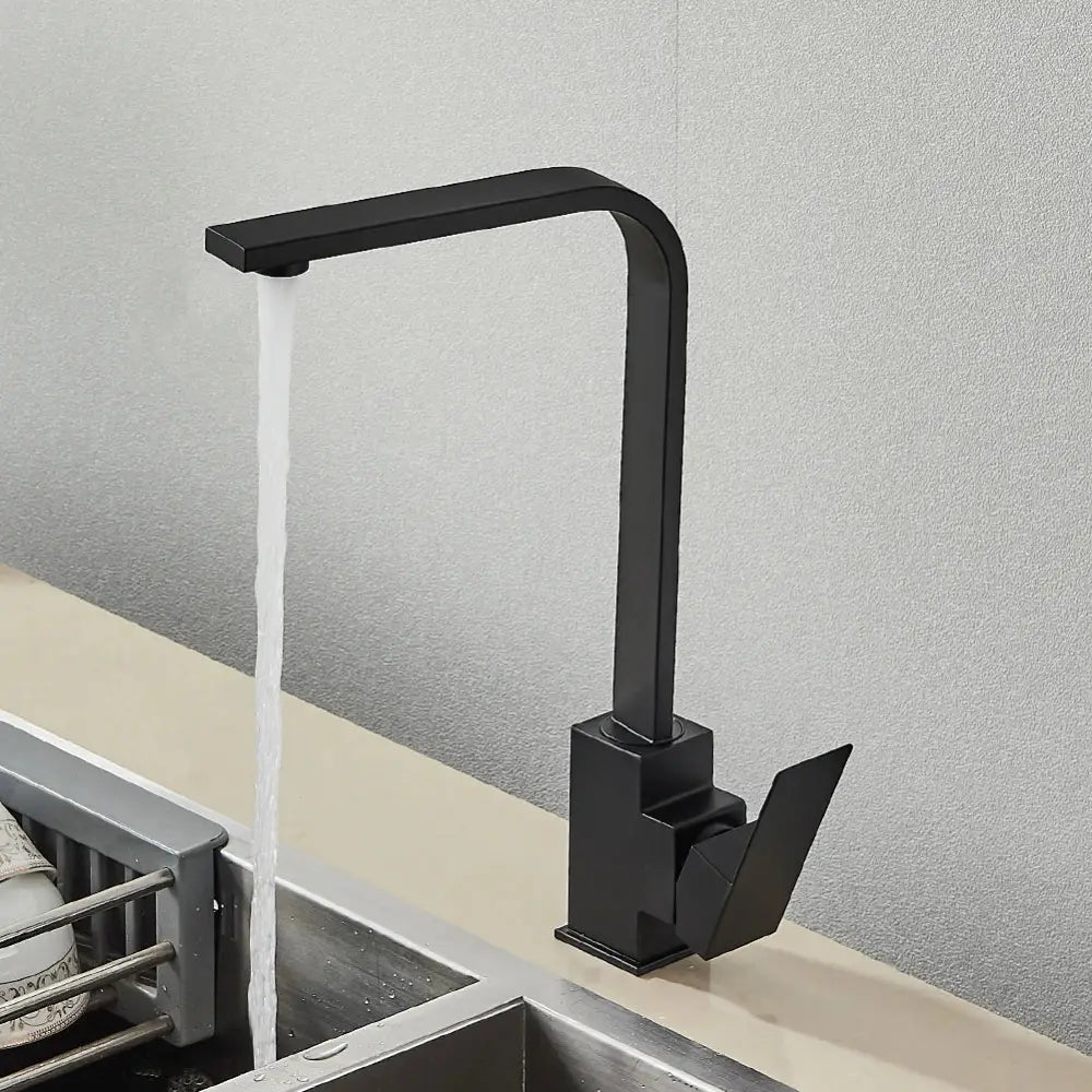 Modern matte black kitchen faucet with angular high-arc spout and single lever brushed nickel design decorbites brushed nickel