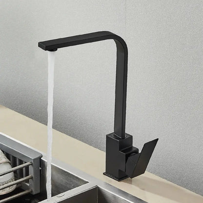 Modern matte black kitchen faucet with angular high-arc spout and single lever brushed nickel design decorbites brushed nickel