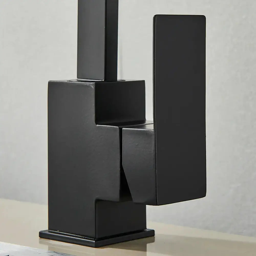 Modern matte black kitchen faucet with geometric blocky design and brushed nickel finish decorbites brushed nickel tap