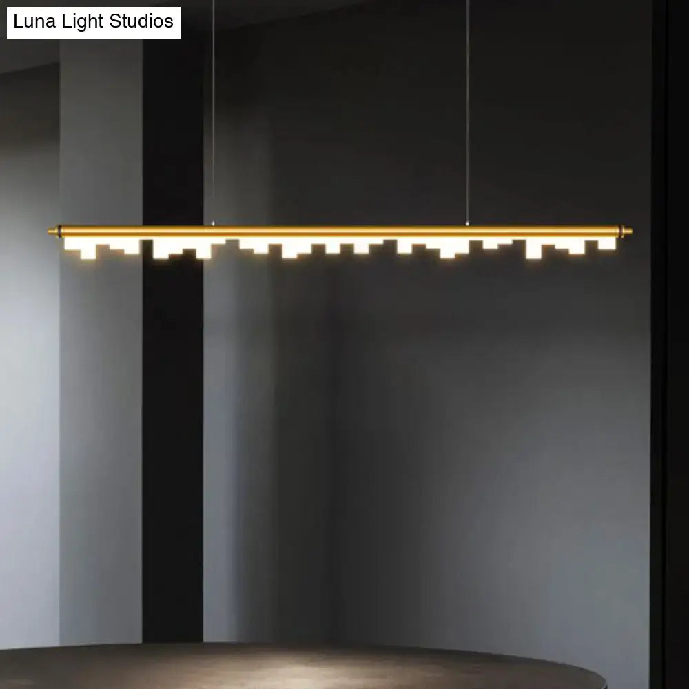 Modern matte black led island light with gold-toned acrylic shade warm white illumination and adjustable chain cord length