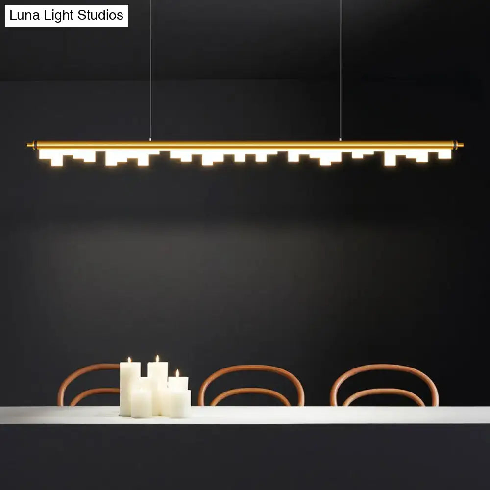 Modern matte black led island light with gold-toned linear acrylic shade warm white and adjustable chain cord length