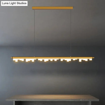 Modern matte black led island light with gold-toned acrylic shade warm white illumination and adjustable chain cord length
