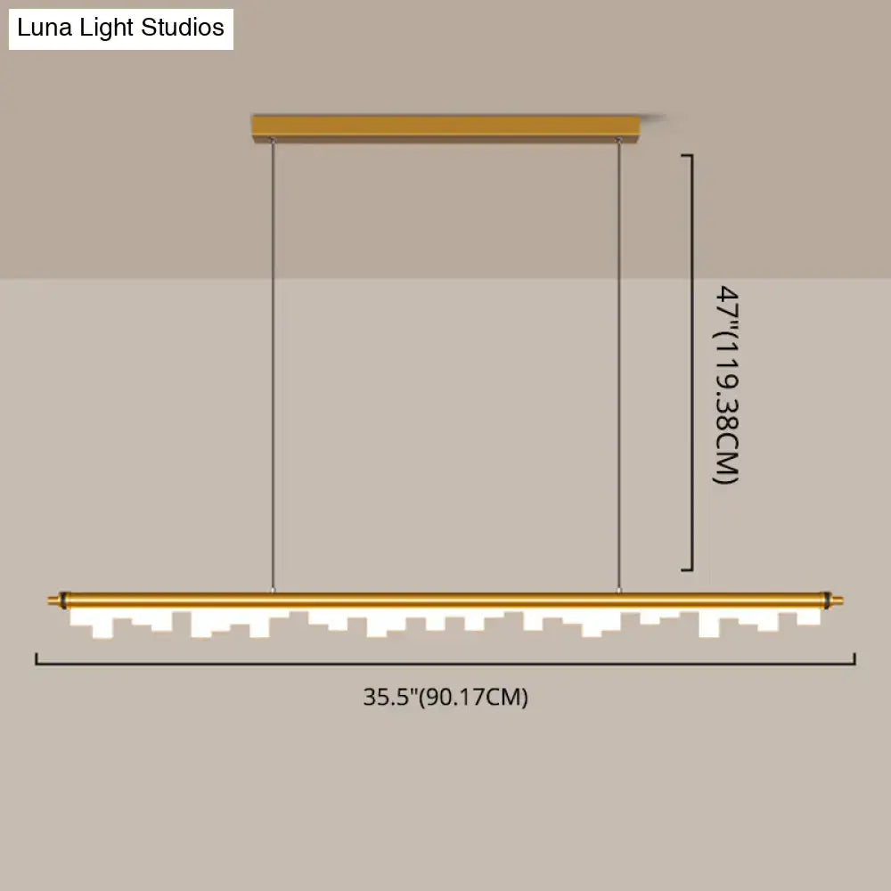 Modern matte black led island light with gold-finished acrylic shade warm white leds and adjustable chain cord length