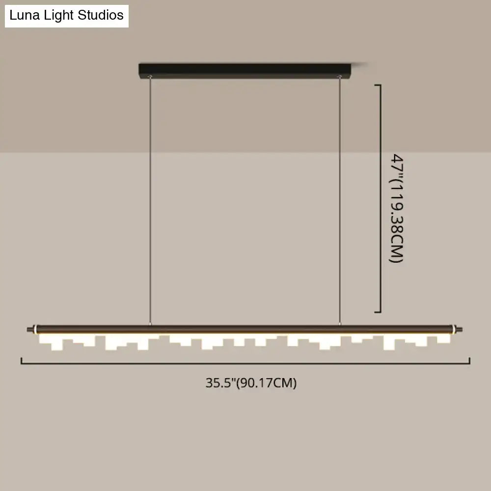 Modern matte black led island light with acrylic shade and warm white illuminated edge featuring chain cord length