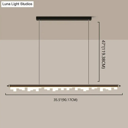 Modern matte black led island light with acrylic shade and warm white illuminated edge featuring chain cord length