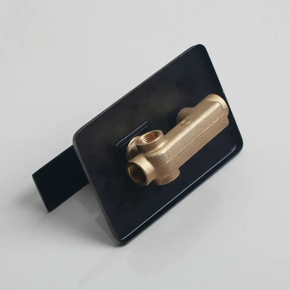 Brass-colored three-way pipe fitting with threaded ends for modern matte black led shower faucet set bathroom use