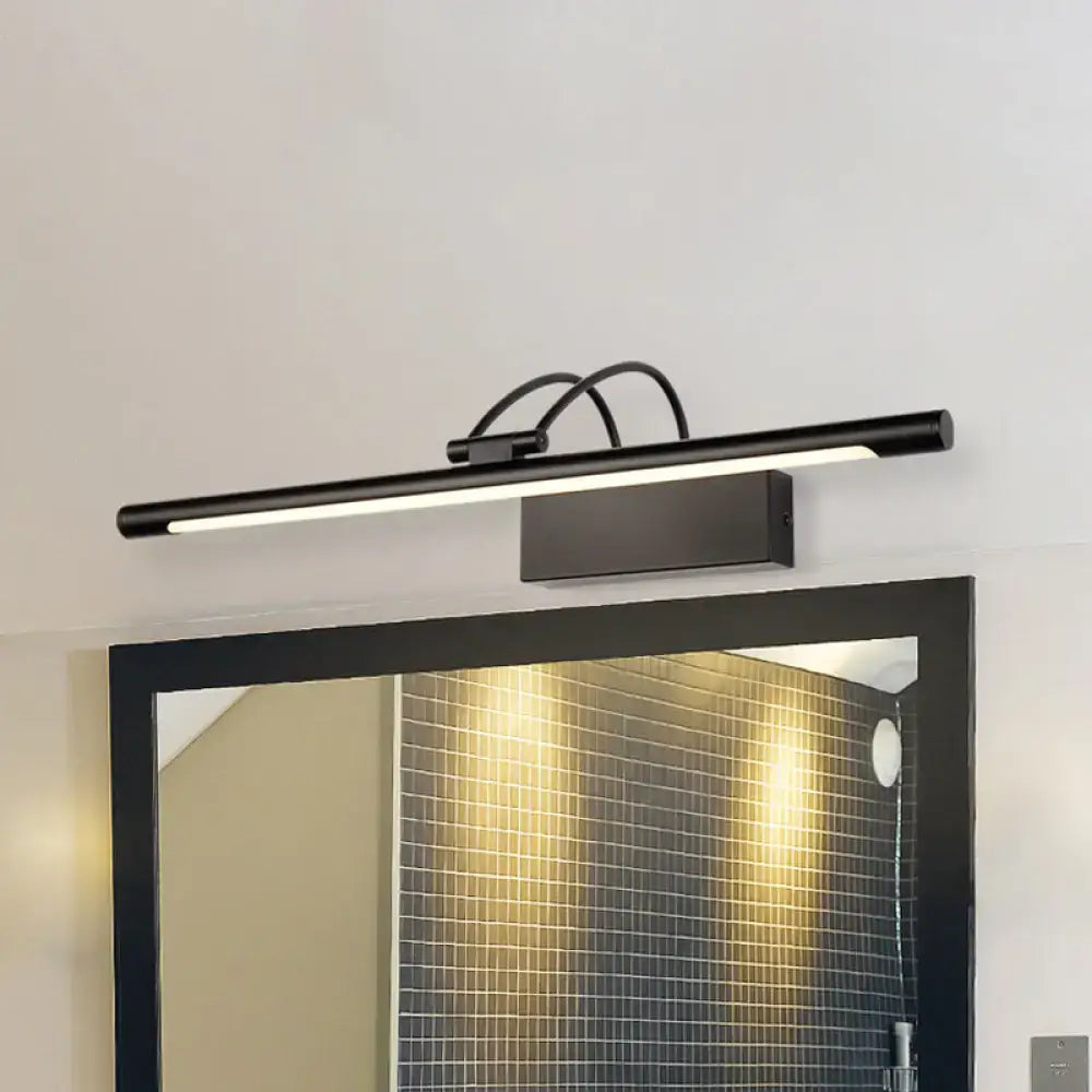 Modern matte black led vanity lamp with warm white bulb included and curved mounting arms for bathroom use
