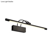 Modern matte black led vanity lamp with warm white bulb included featuring a sleek rectangular fixture and curved arms