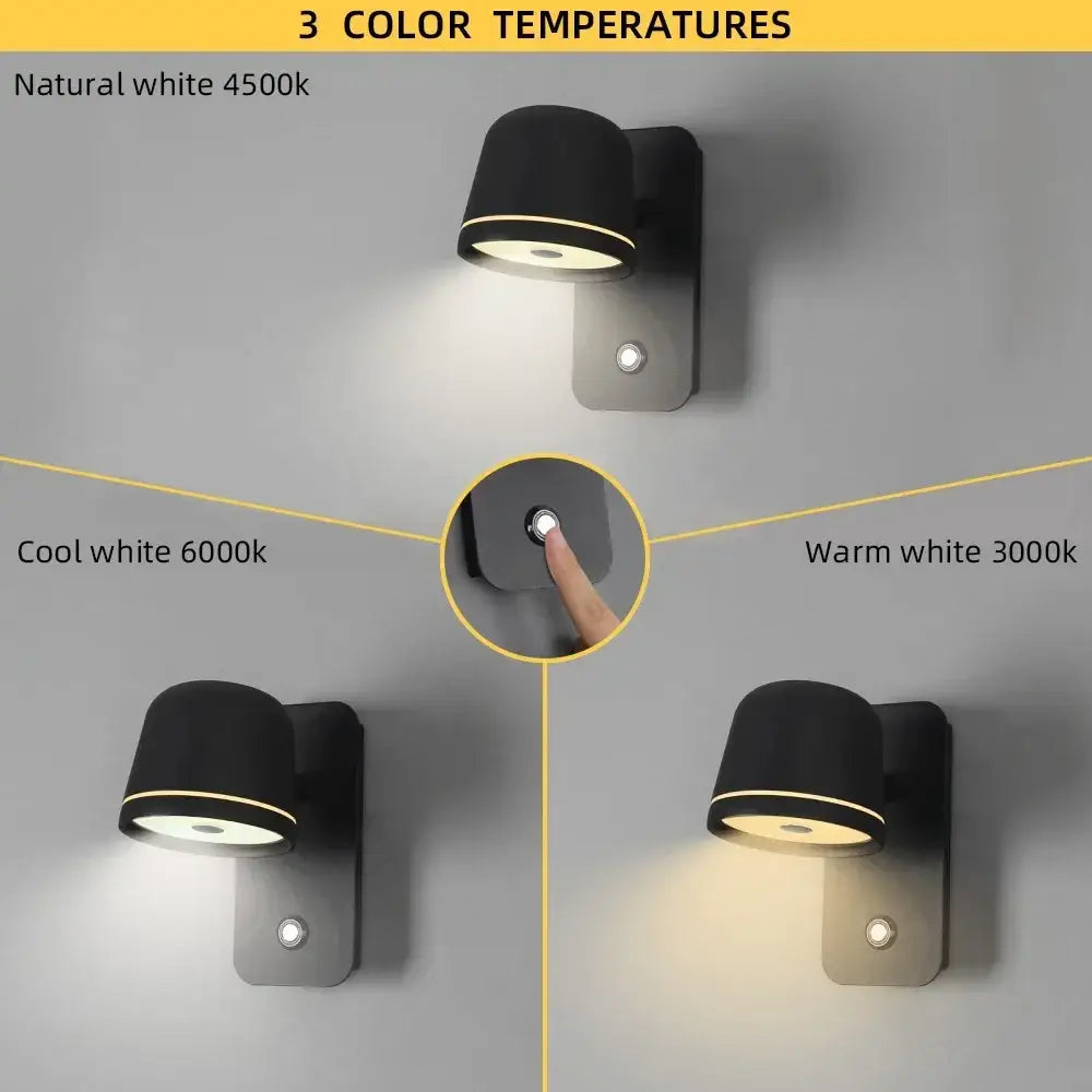 Modern matte black led wall lamp with adjustable spotlight and three color temperature options for decorbites led wall use