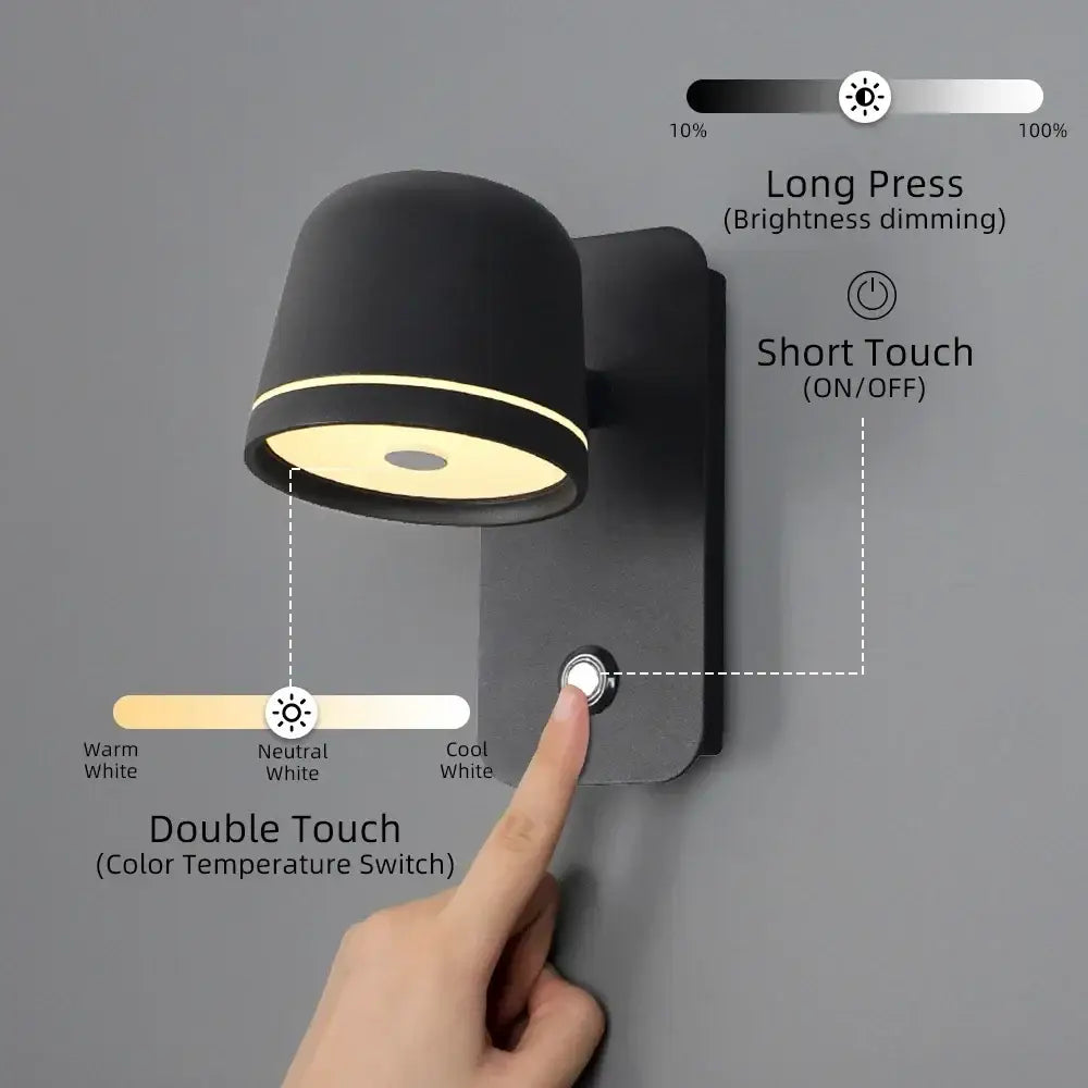 Modern matte black led wall lamp with adjustable brightness and color temperature for bedroom decorbites led wall spotlight