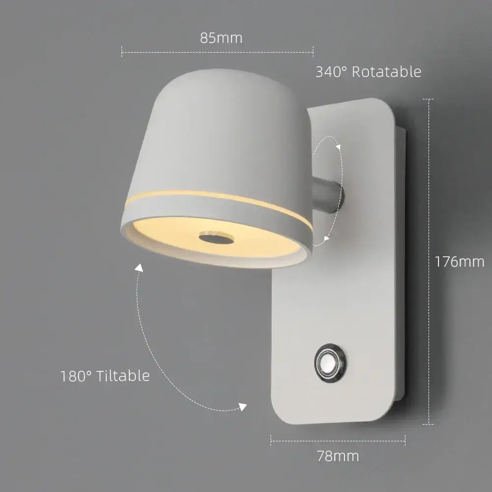 Modern matte black led wall lamp with sleek white cylindrical shade and adjustable 340° rotation for bedroom decorbites led wall