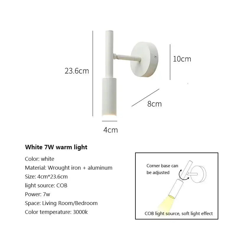 Modern matte black led wall lamp reading light with white 7w warm light made of wrought iron and aluminum for bedrooms