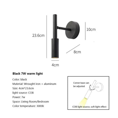 Modern matte black led wall lamp reading light with adjustable wrought iron and aluminum base for versatile room lighting