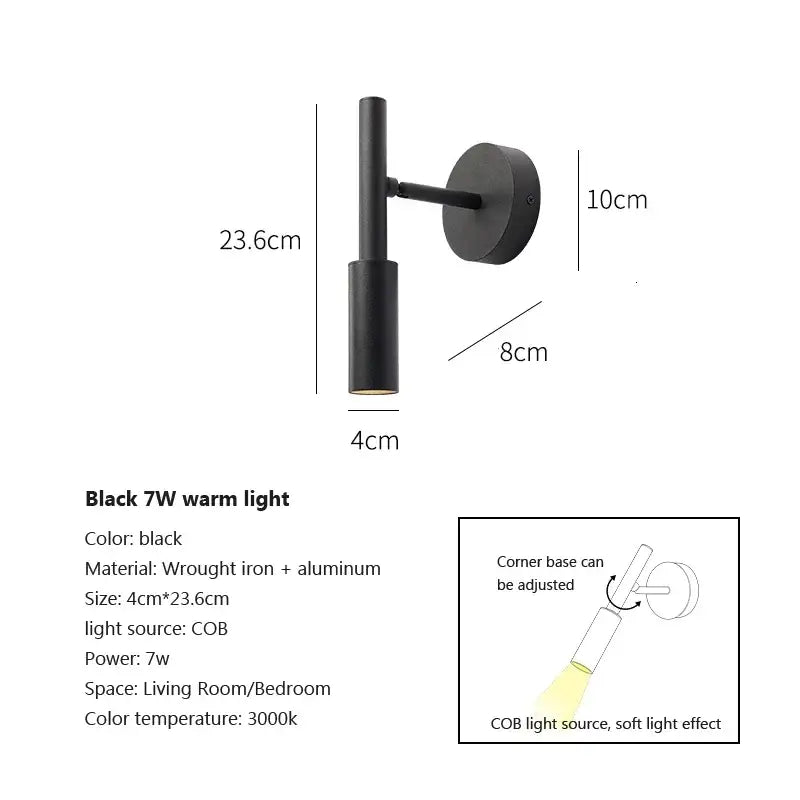 Modern matte black led wall lamp reading light with adjustable wrought iron and aluminum base for versatile room lighting