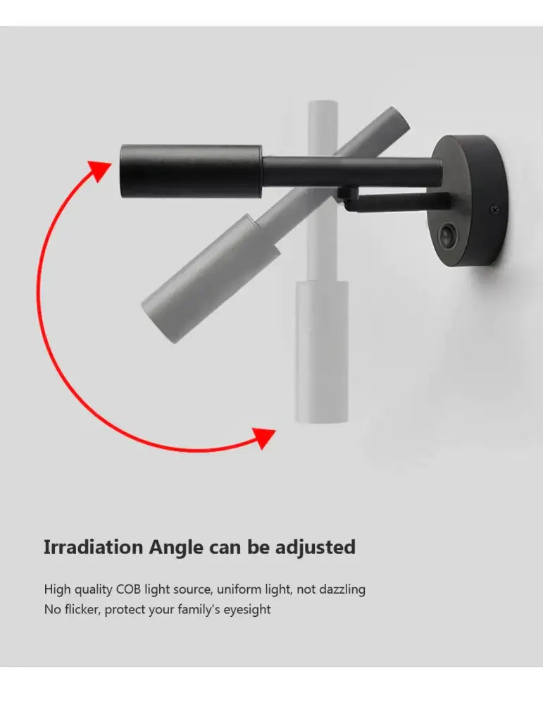 Modern matte black led wall lamp reading light with adjustable articulated arms for customizable bedroom lighting angles