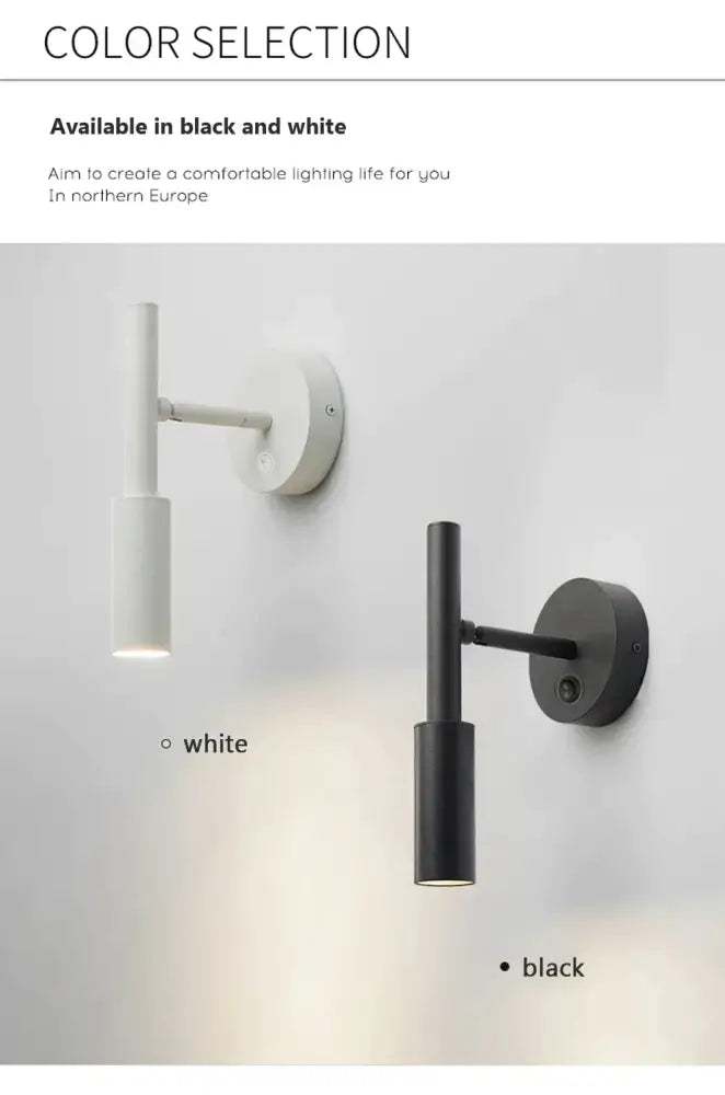 Modern matte black led wall lamp reading light with sleek minimalist design for bedroom spotlight use
