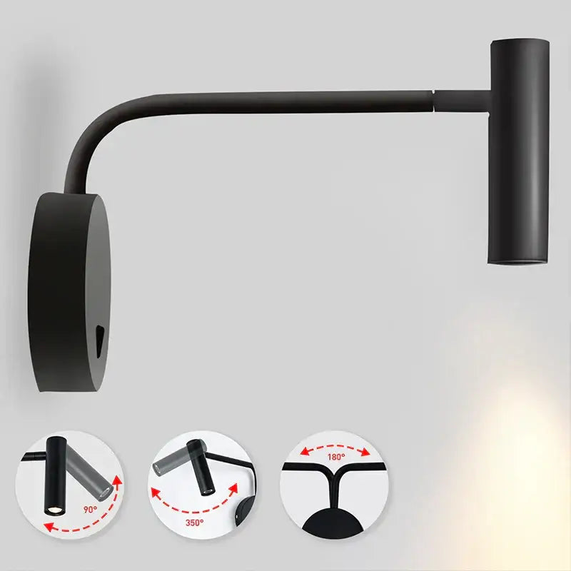 Modern matte black led wall lights bedroom adjustable reading lamp with black matte finish and articulated arm decorbites gold led