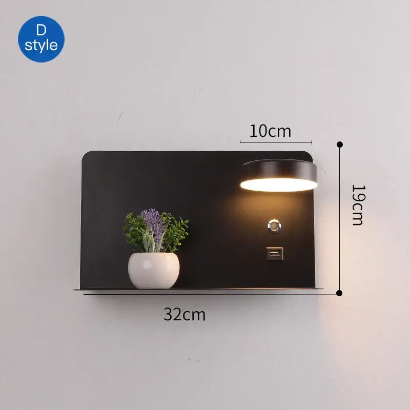 Modern matte black led wall lights with usb port shelf and switch designed for bedroom decorbites led wall use