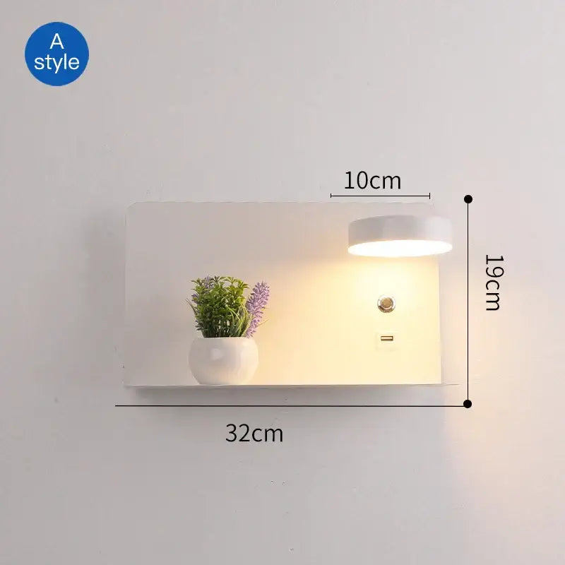 Modern matte black wall lights with integrated led bulb usb port and a white shelf decorbites led wall light with plant
