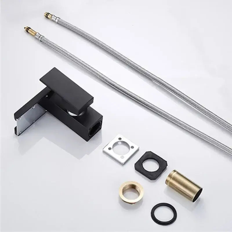 Black matte-finish faucet mounting bracket for modern matte black led waterfall basin faucet bathroom mixer tap decorbites led waterfall