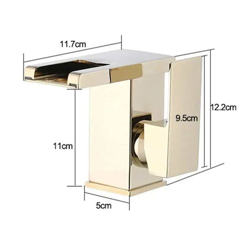 Modern gold-toned rectangular basin faucet with sleek minimalist design and integrated handle for bathroom decorbites led waterfall use