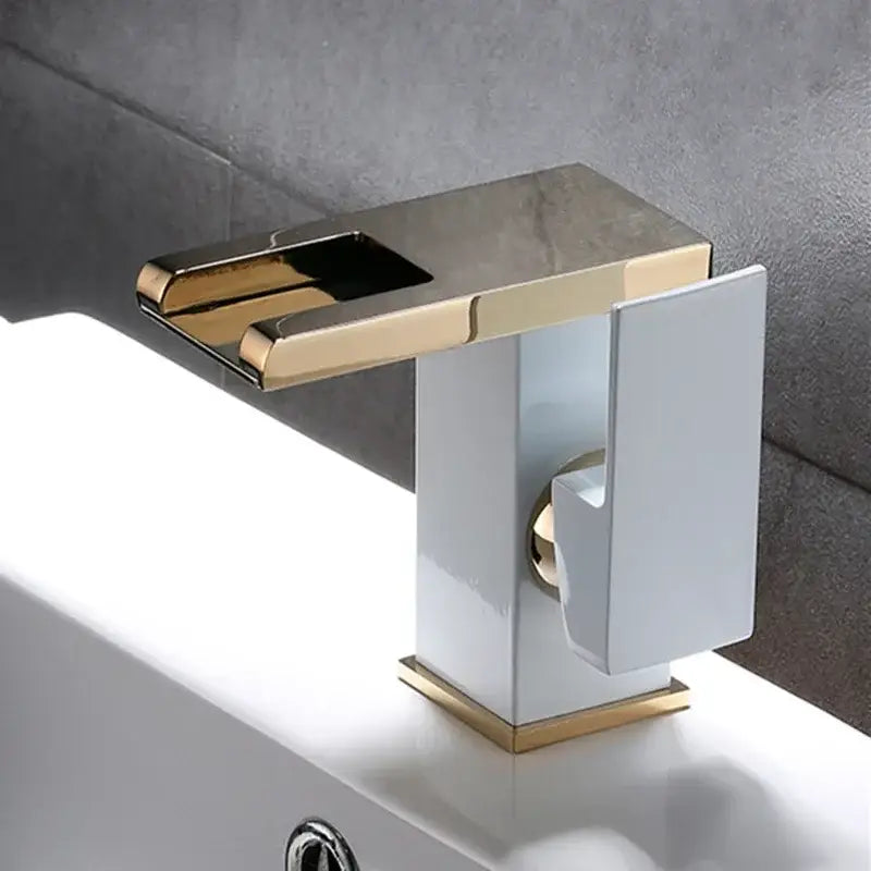 Modern matte black led waterfall basin faucet with sleek white ceramic body and polished gold accents for bathroom decorbites led waterfall use