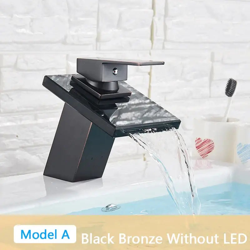 Modern matte black led waterfall bathroom sink faucet in black bronze with sleek design and matte finish decorbites led waterfall
