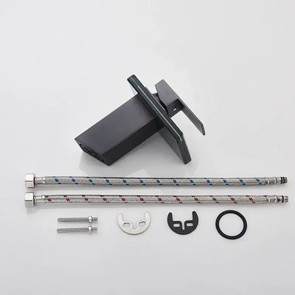 Modern matte black led waterfall bathroom sink faucet with black matte mounting bracket and braided metal hoses decorbites led waterfall
