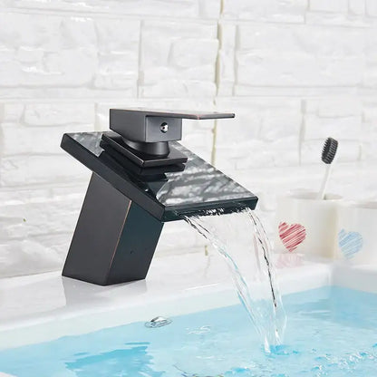 Modern matte black led waterfall bathroom sink faucet with a geometric design for waterfall bathroom decorbites led waterfall