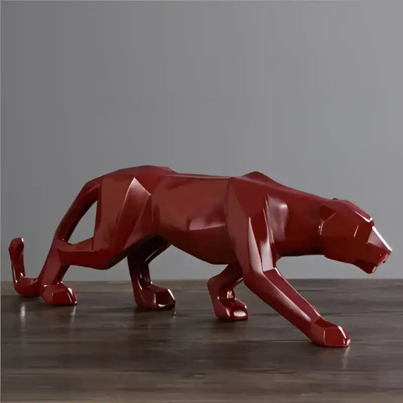 Red geometric panther figurine with glossy finish complementing decorbites leopard geometric resin statue for modern living room decor