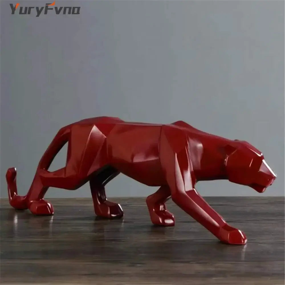 Red geometric panther figurine with glossy finish complementing decorbites leopard geometric resin living room decor