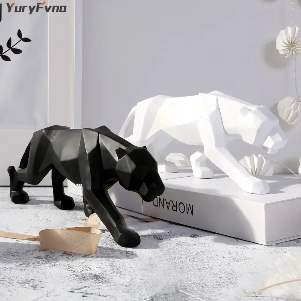Modern matte black leopard geometric resin statue with angular design for living room decorbites leopard geometric decor