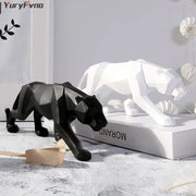 Modern matte black leopard geometric resin statue with angular design for living room decorbites leopard geometric decor