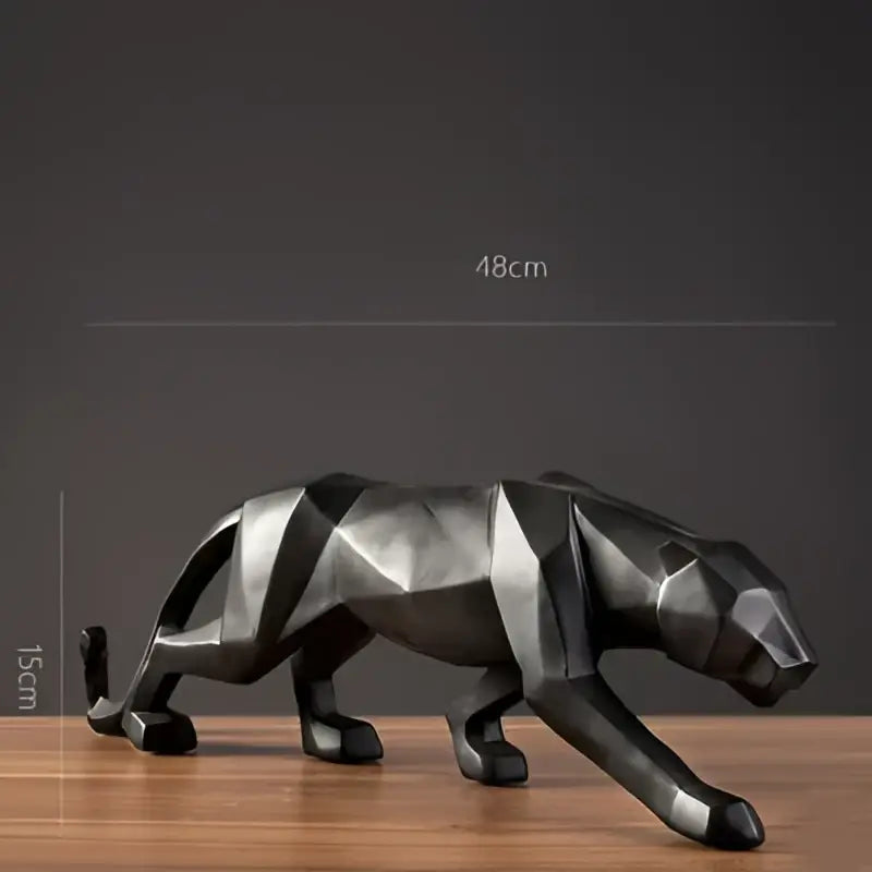 Modern matte black leopard geometric resin statue with angular faceted design and metallic finish for living room decorbites decor