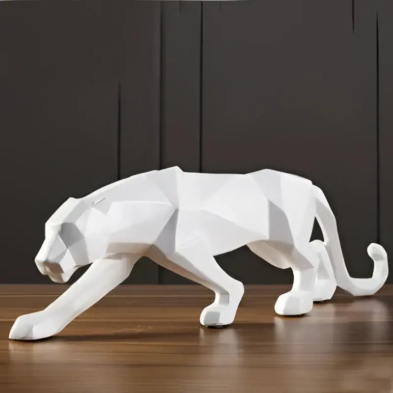 White geometric panther figurine with angular faceted design decorbites leopard geometric resin living room decor