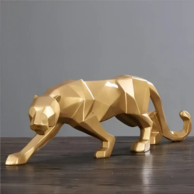 Golden geometric panther figurine with faceted angular design modern leopard geometric resin decorbites statue