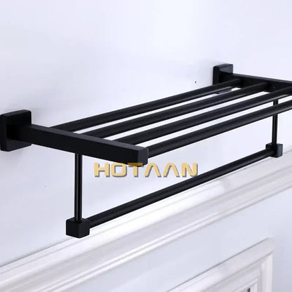 Modern matte black metal multi bar towel rack with square-edged bars and mounting brackets by decorbites black towel rack
