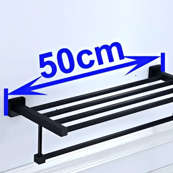 Modern matte black metal towel rack with five horizontal bars and 50cm width by decorbites black towel rack