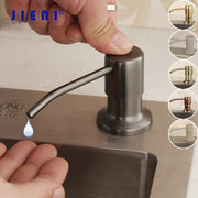 Modern matte black metal soap dispenser with sleek curved spout for liquid soap by decorbites grey rose