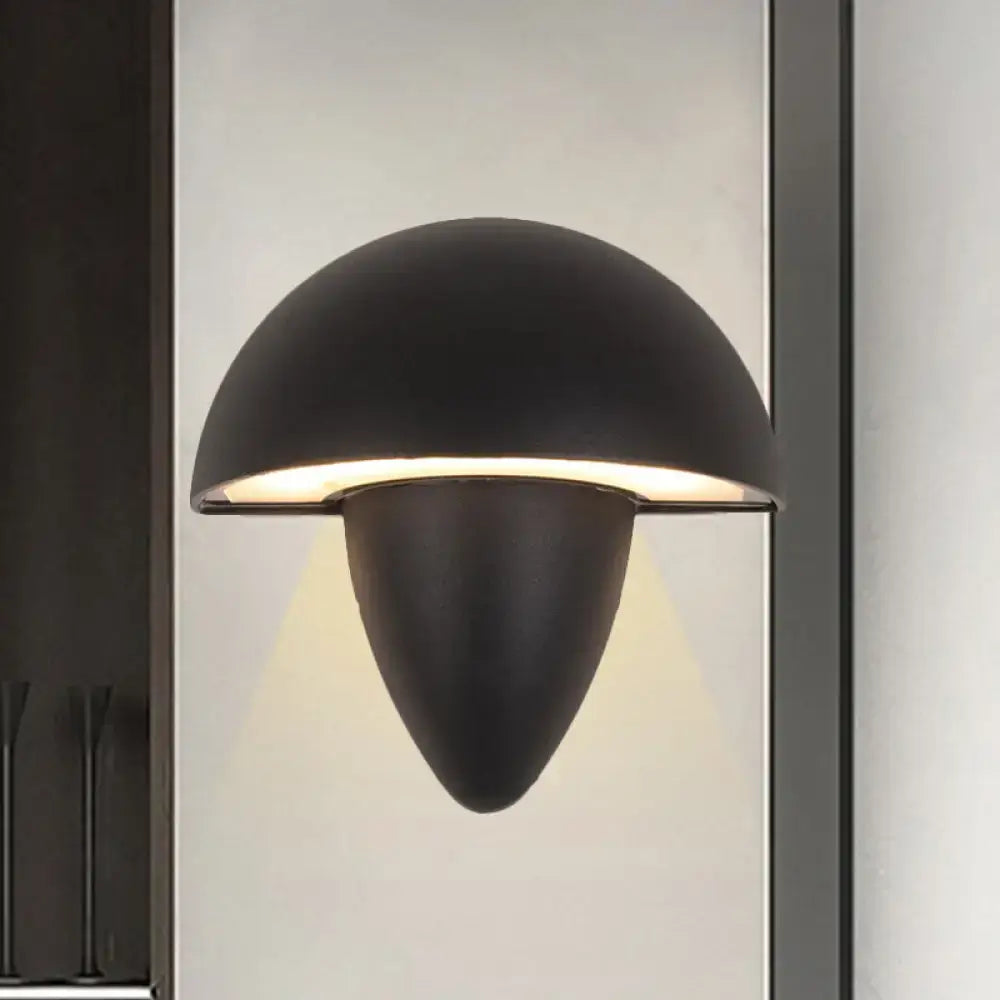 Modern matte black mushroom led wall sconce with a black matte finish and warm diffused glow for porch lighting
