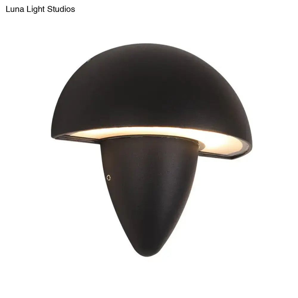 Modern matte black mushroom led wall sconce with a warm glow and matte finish for outdoor porch lighting