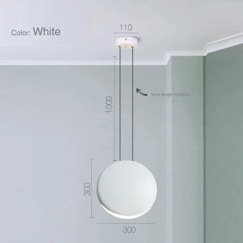 White spherical pendant light with minimalist design and 1000mm wire length in decorbites crescent moon chandelier