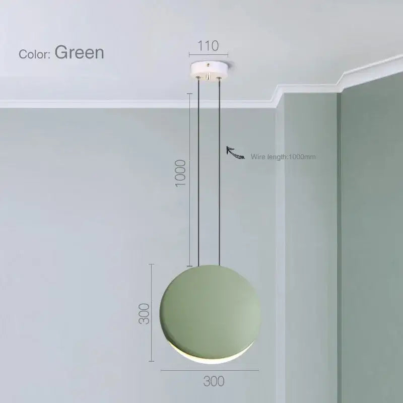 A sleek matte green spherical pendant light with 1000mm wire length in decorbites crescent moon chandelier design