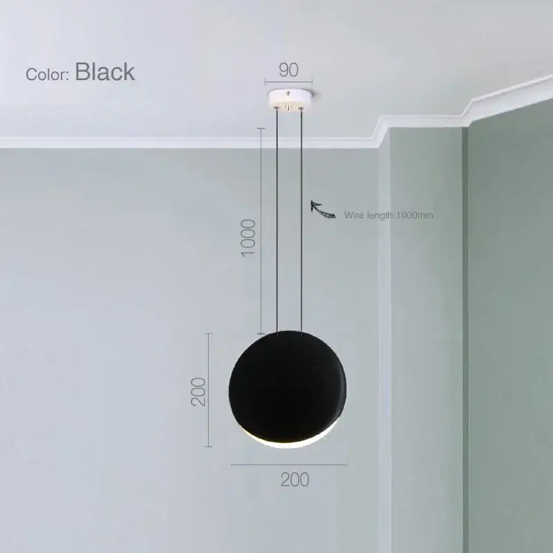 Modern matte black decorbites crescent moon chandelier features a black spherical pendant light with 1000mm wire length