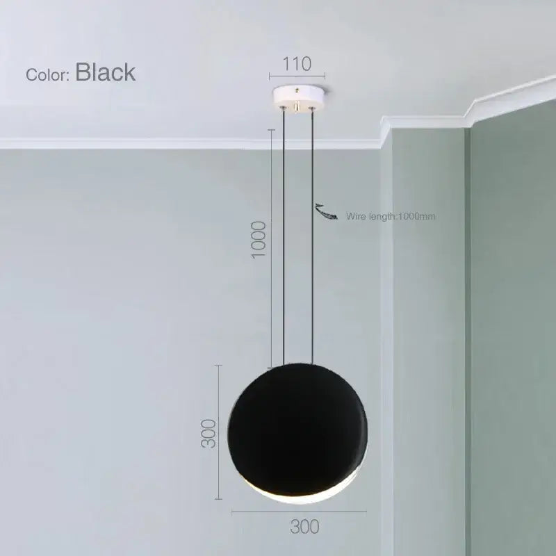 Modern matte black spherical pendant light with sleek minimalist design and 300mm diameter in decorbites crescent moon chandelier